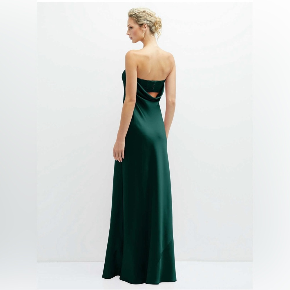 Dessy Elegant Dark Green Dress with cowl back and buttons NWT